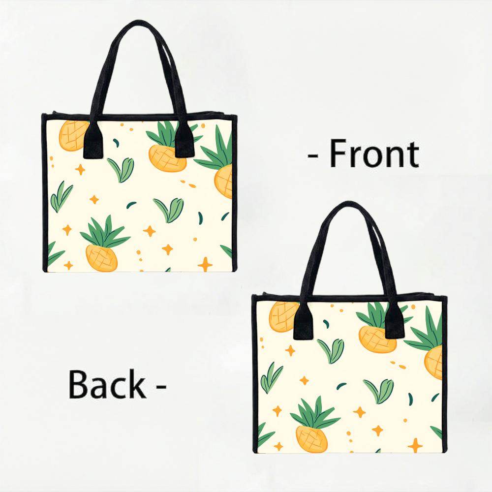 Cute Pineapple Printed Tote Bag Casual Large Capacity Reusable Shopping Handbag for Daily Use