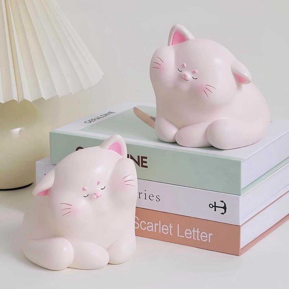 1pair/2pcs of super cute light luxury cream style cat face resin decorative bookends, heavy duty non slip bookends, for book magazine organization,