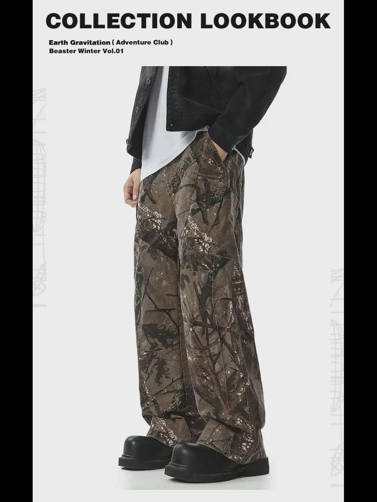 Pantaloni da lavoro mimetici dritti e larghi da uomo Muqiu – Stile casual da esterno