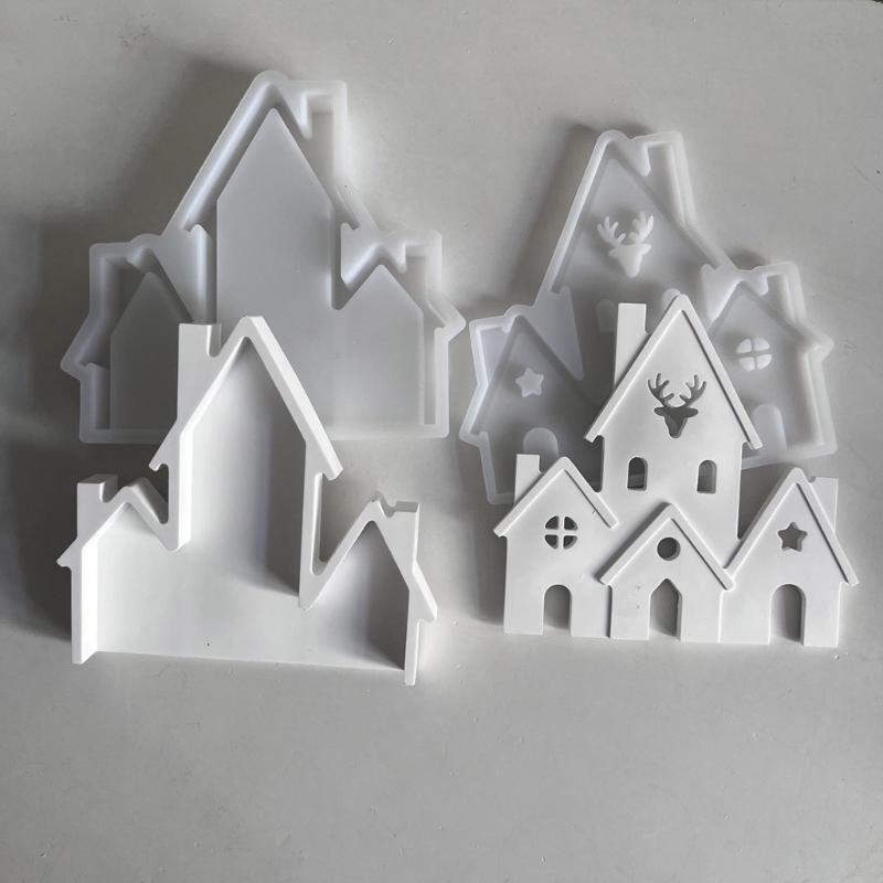 Detailed Christmas Castles Decorations Mold Sturdy Silicone Castles Decors Mold For Crafting Christmas Castles Figure