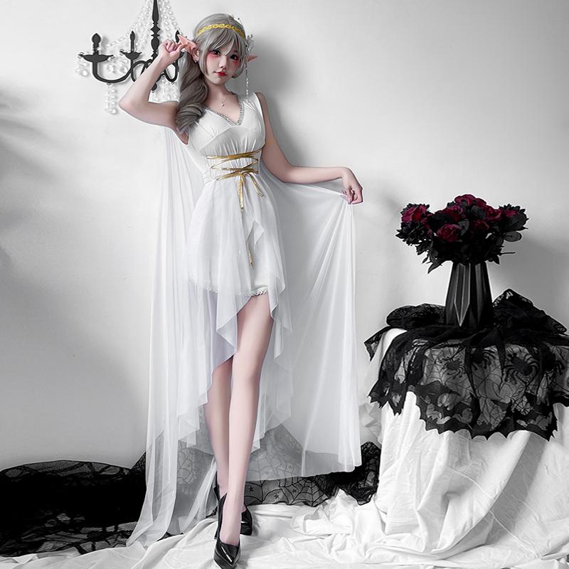 Greek Goddess Medieval Skirt Halloween Costume Elf Dress Cleopatra Athena Performance Costume