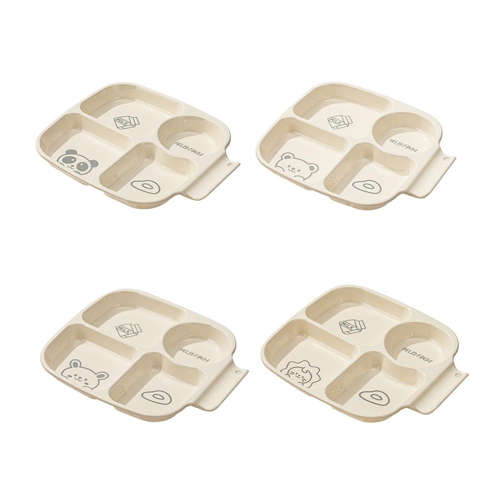 4-Compartment Cute Children Food Plate Dishes Reusable Plastic Snack Dessert Salad Plate Fruit Plate Tableware Dishwasher Safe