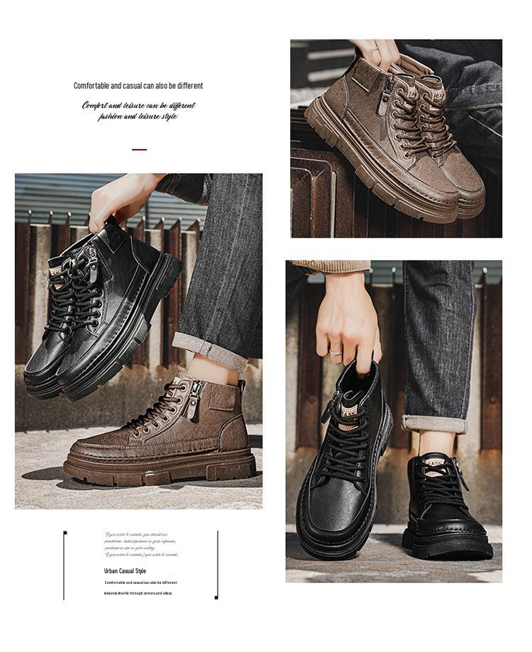 Men's High-Top Work Boots: Autumn Leather, Non-Slip, Wear-Resistant, Casual Short Boots