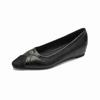 Woman Flat Shoes Fashion Pointed Toe Elegant Metal Flower Decoration Slipon Shallow Shoes Comfortable Soft Height Increase Flats
