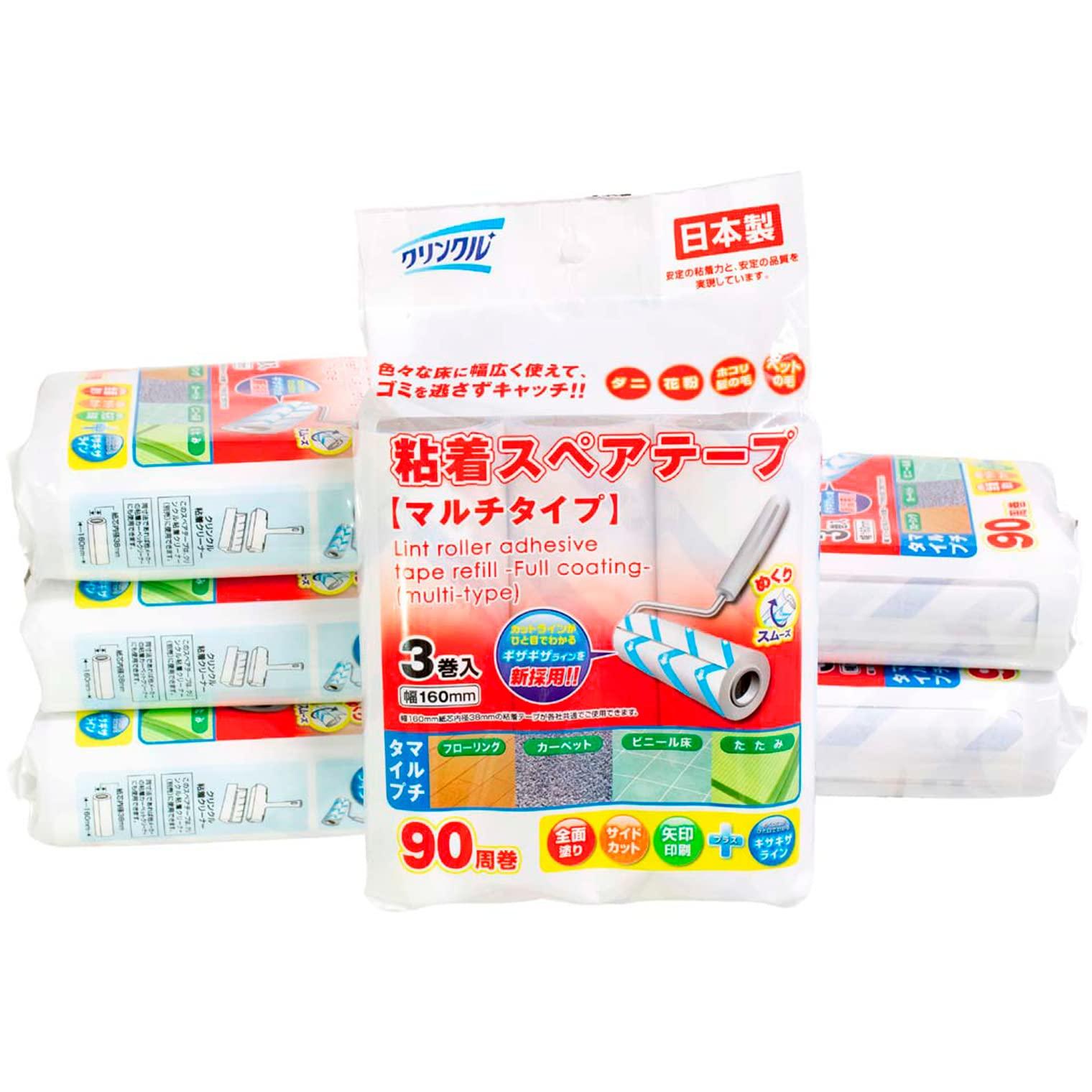 

Крепированная японская клейкая запасная 3 рулона x 6 всего 18 рулонов клейкой ленты для замены, многотипные [полное покрытие/90 витков] упаковки, рулоны,