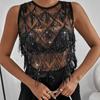 Fringe Crop Top Embroidery Sheer Camisole Chic Sequin Vest Tops  Streetwear
