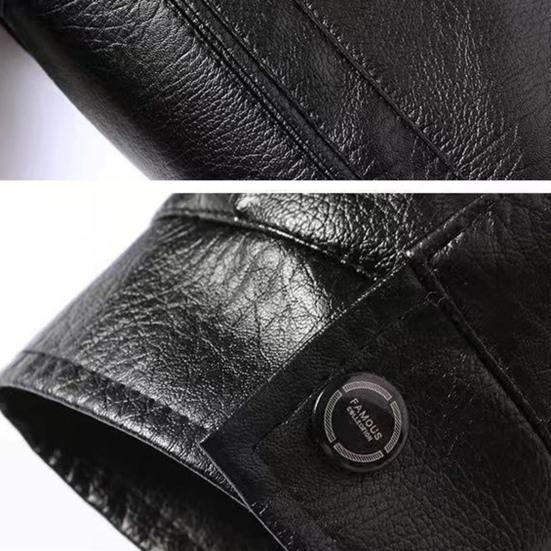 Men Coat Faux Fur Lapel Long Sleeve Faux Leather Jacket Thickened