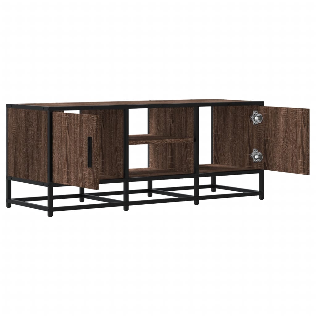 TV Stand in Oak Effect 100 x 35 x 41 cm Engineered Wood and Metal