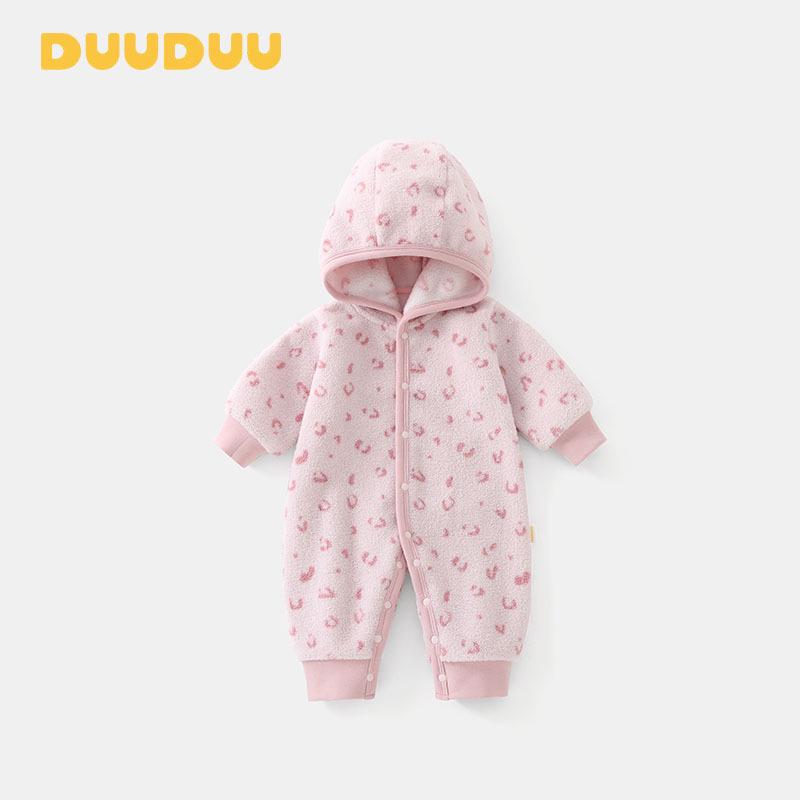 DUUDUU 2025 Флисовый комбинезон с капюшоном для девочки - Супер милый плюшевый комбинезон для новорожденного 90cm