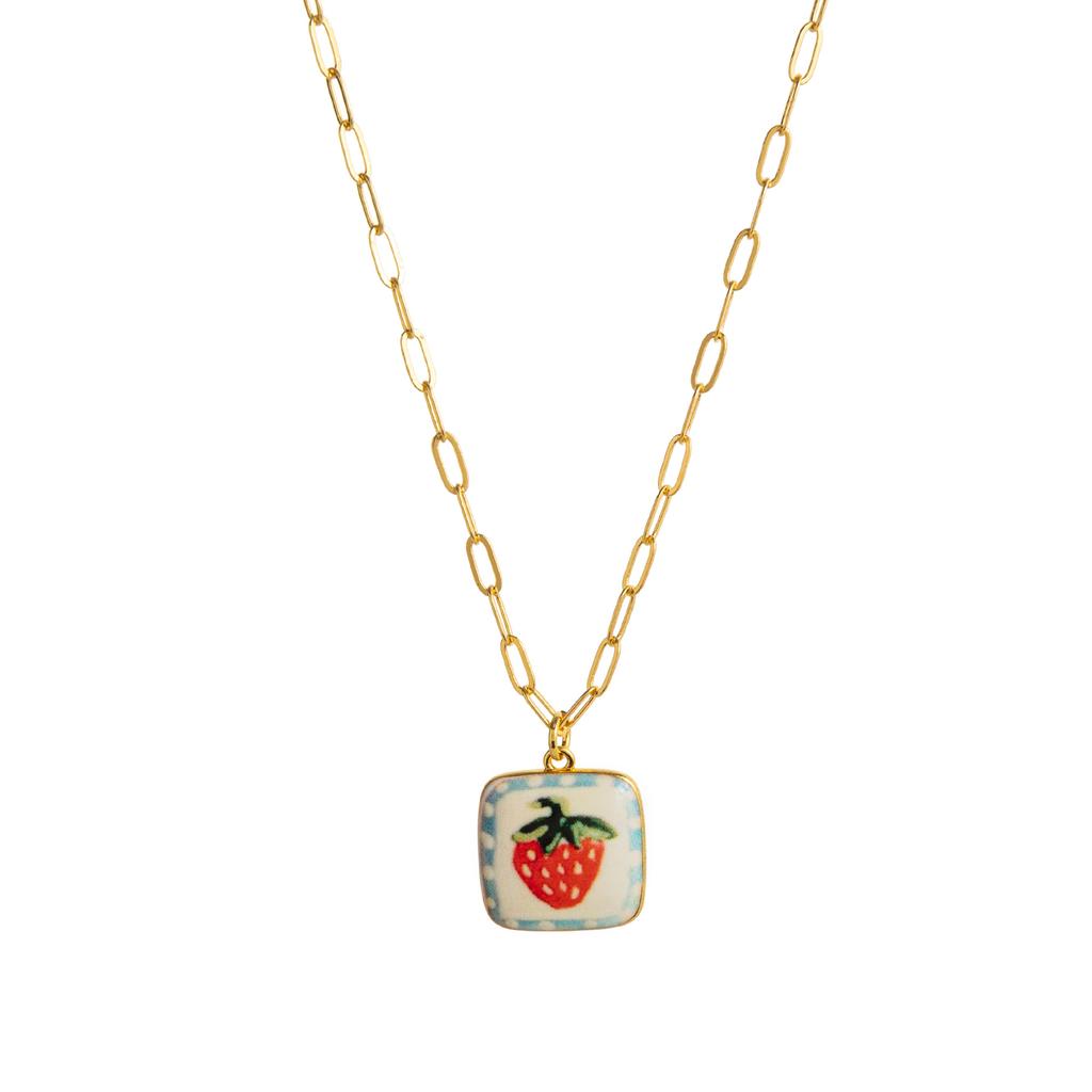 Niche Fresh Plant Series Necklace Diy Lemon Strawberry Bow Pendant Necklace Collarbone Chain