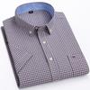 Herren 100% Baumwolle Mehrfarbig Kariert Oxford Hemden Kurzarm Regular Fit Kragen Freizeit Button-Down-Hemd mit Tasche
