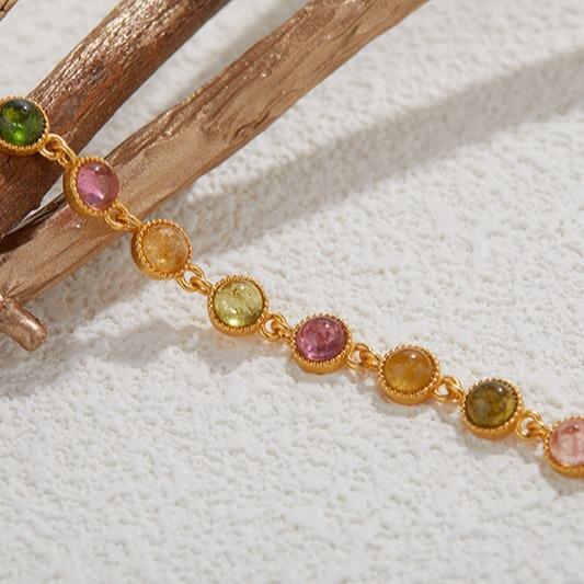 S925 Sterling Silver Bracelet Luxury Inlaid Tourmaline Retro Personality Versatile Temperament Jewelry High Sense