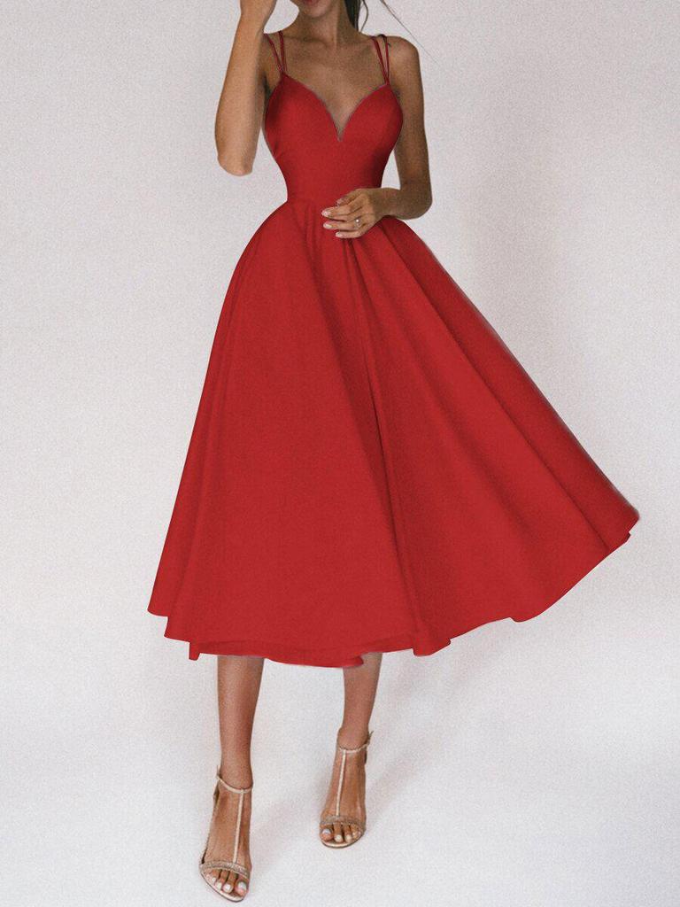 Multi-Color European & American Women's Sexy Swing Evening Dress with Spaghetti Straps