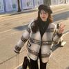 Christmas Woolen Coat Women's New Winter Velvet Thickened V-neck Plaid Small Foreign Style Long-sleeved Top