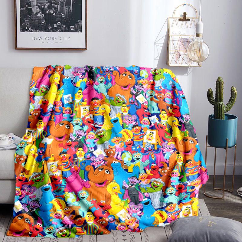 Colorful Sesame Muppets Together Throws Blanket Flannel Blankets Plush for Couch Bed Gifts for Men Women Travel picnic blanket Christmas fan gifts