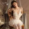 Large Size Erotic Underwear Passion Deep V Plus Chest Pad Sexy Perspective Mesh Lazy Nightdress Women's Suit
