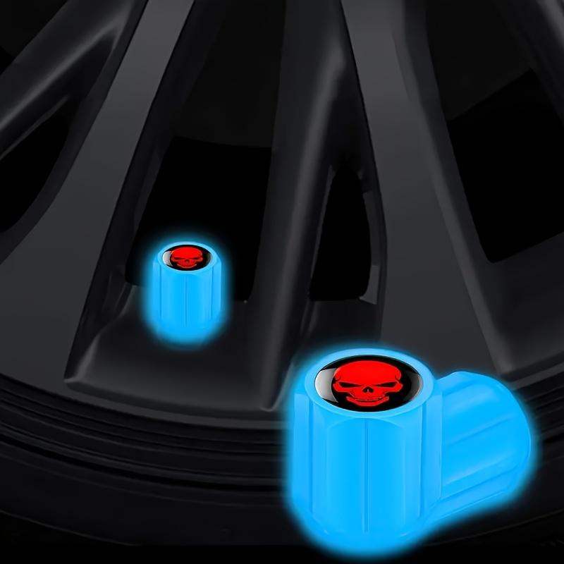 4Pcs Luminous Skeleton Tire Valve Caps Universal Fluorescent Wheel Hub Covers for SUV Bike Truck Motorcycle Accessories RED/BLUE