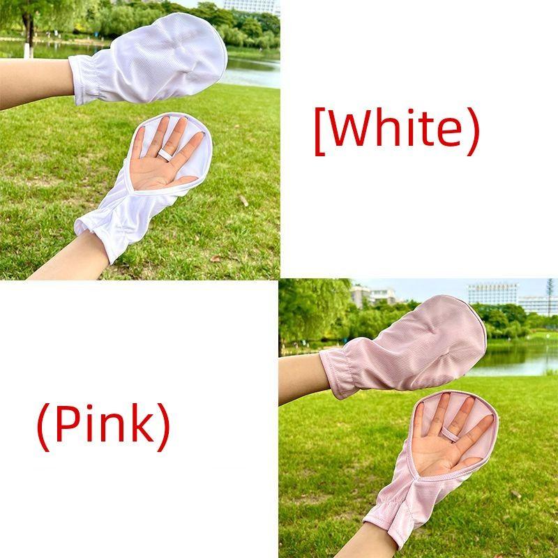 

Thin Breathable Sun Protection Gloves Women s Short Summer Driving Loose UV Protection Sunshade Outdoor Cycling Open Finger White + pink [2 pairs] hair One size