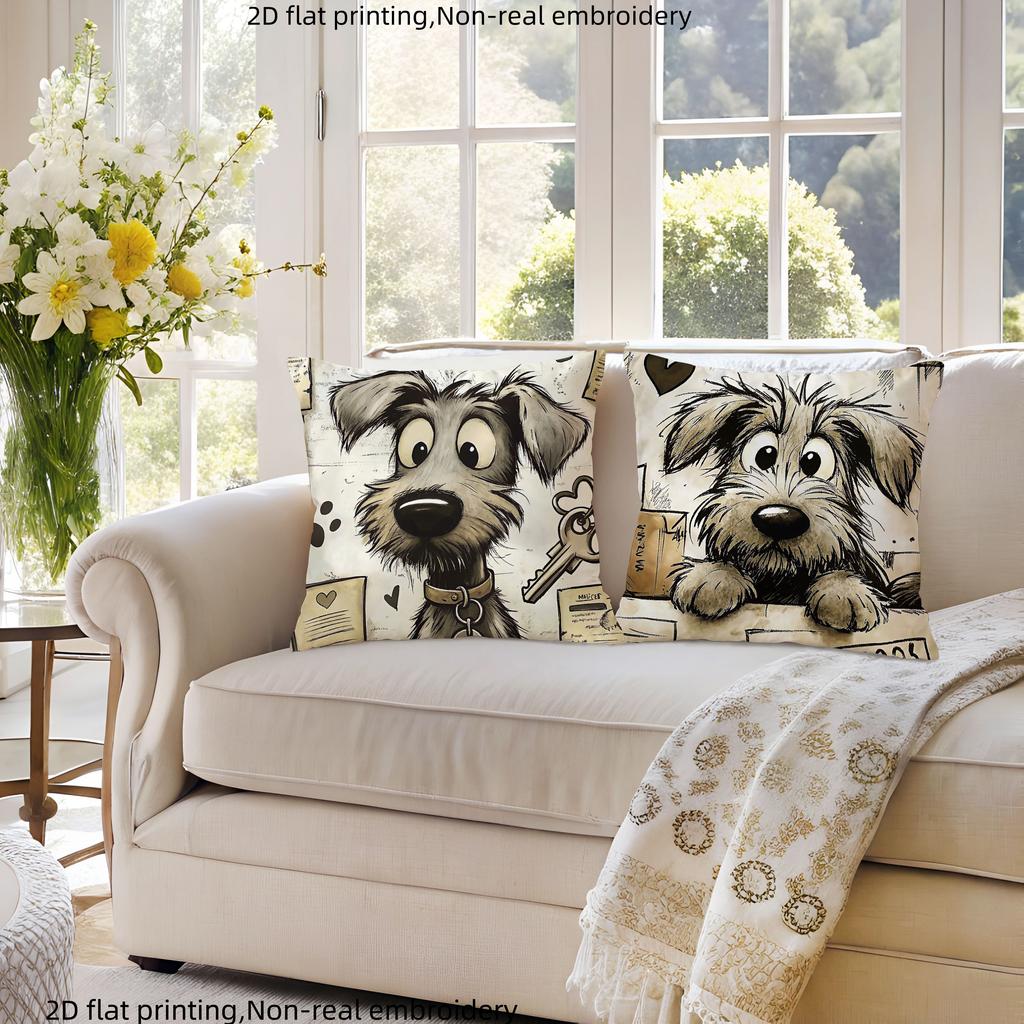 1/4pcs Cute Dog-Patterned Pillowcases with 2D Flat Printing Sofa Cushion Cover Home Bedroom Room Decoration