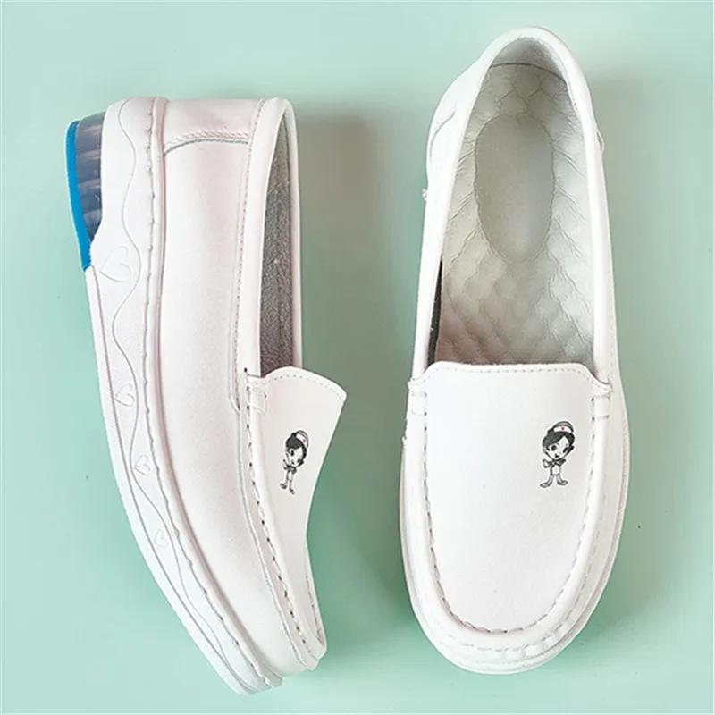 

Кроссовки Женские Туфли для ходьбы Новая Натуральная кожа Обувь медсестры Белые Мягкая подошва Обувь медсестры Удобная Работа в больнице 35 белый