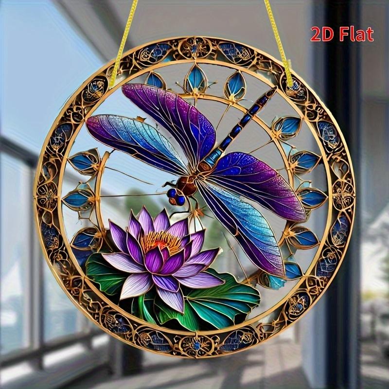 Vibrant Dragonfly & for Lotus Floral Design, Art Deco Style Hand-Painted Geometric Patterns, Nurseries, Vintage Home Decor Wall for Bar Kitchen, Resta