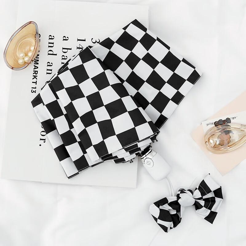 French Retro Checkerboard Sun Rain Umbrella