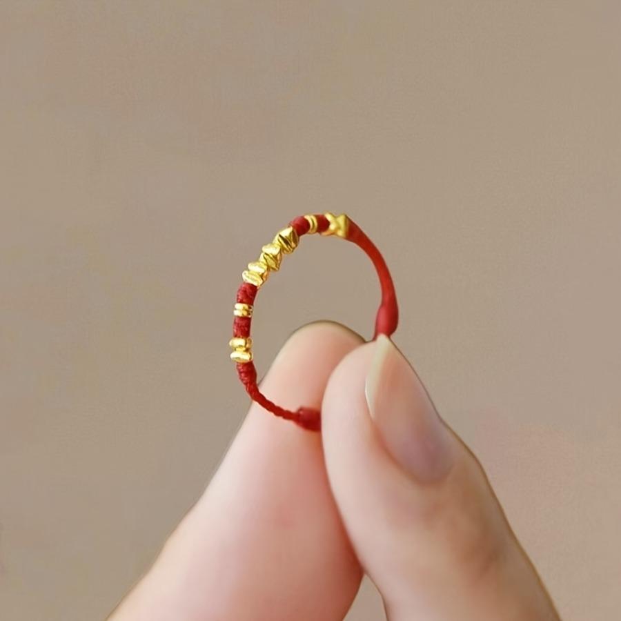 2pcs "Golden Every Year" Golden-Crushed Braided Red String Ring, Niche Design, Lucky Woven Ring for the Zodiac Year, Protective Ring for Christmas