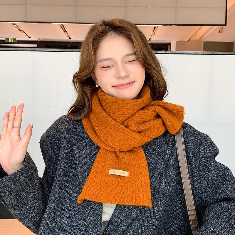 New Korean Knitted Wool Scarf for Women's Autumn and Winter Couples, Versatile, Thickened and Warm, Including Narrow Scarf