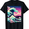 Vaporwave Great Wave of Kanagawa & Cherry Blossoms Gift T-Shirt