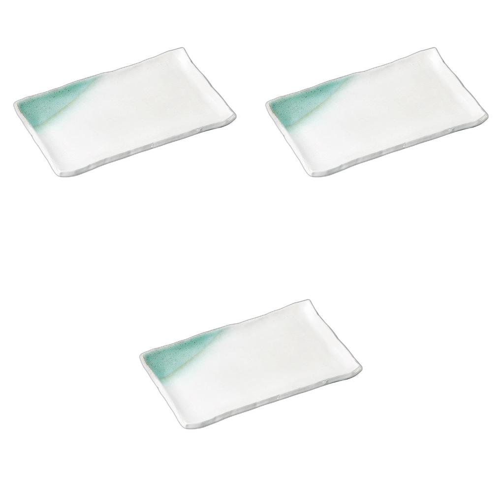 Set of 3 Kaizan Yakitori Plates x x Reinforced Ceramic Yakitori Plates by Setomonohonpo (Green) 8.0" [23.3 14.3 1.7 cm]