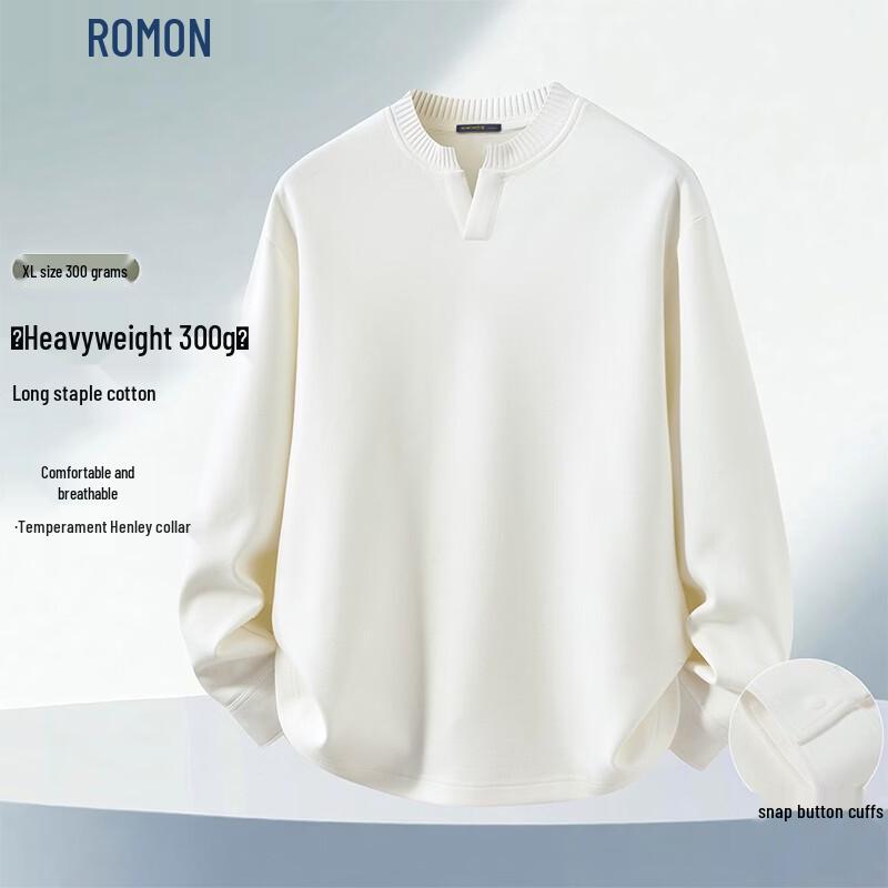 ROMON Men's Old Money Style Crewneck Long-Sleeve Heavyweight Tee