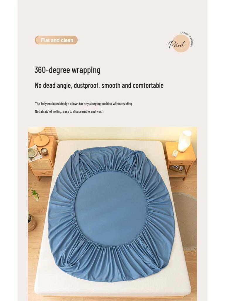 Solid Color Dustproof Fitted Sheet Set & Mattress Protector