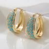 Women's Vintage Copper Material Inlaid Synthetic Turquoise Hoop Earrings Bohemian Style Elegant Golden Plated Jewelry Accessory