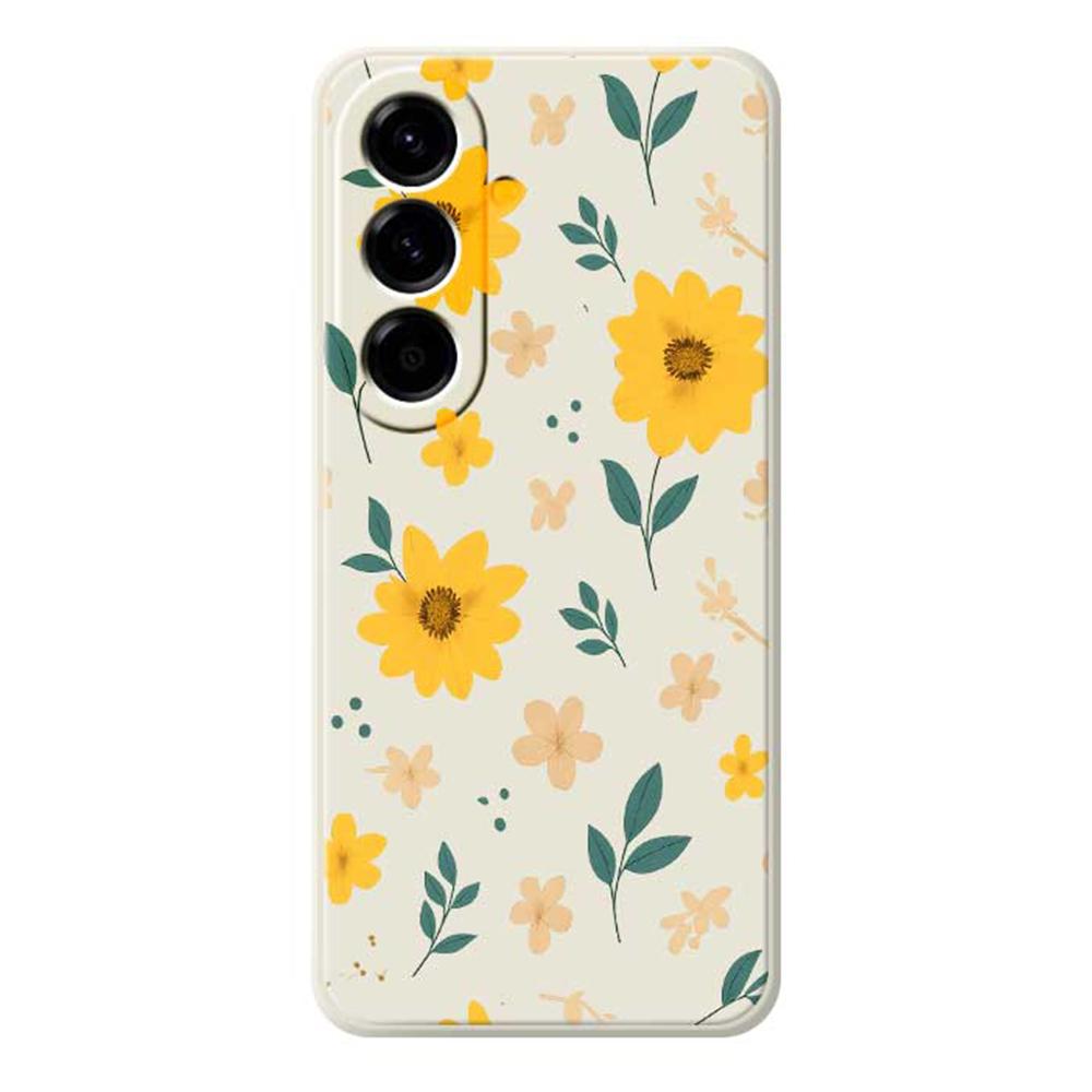 

For Samsung Galaxy A56 5G Case Yellow Floral and Leaves Pattern Printing Straight Edge TPU Phone Back Cover Beige