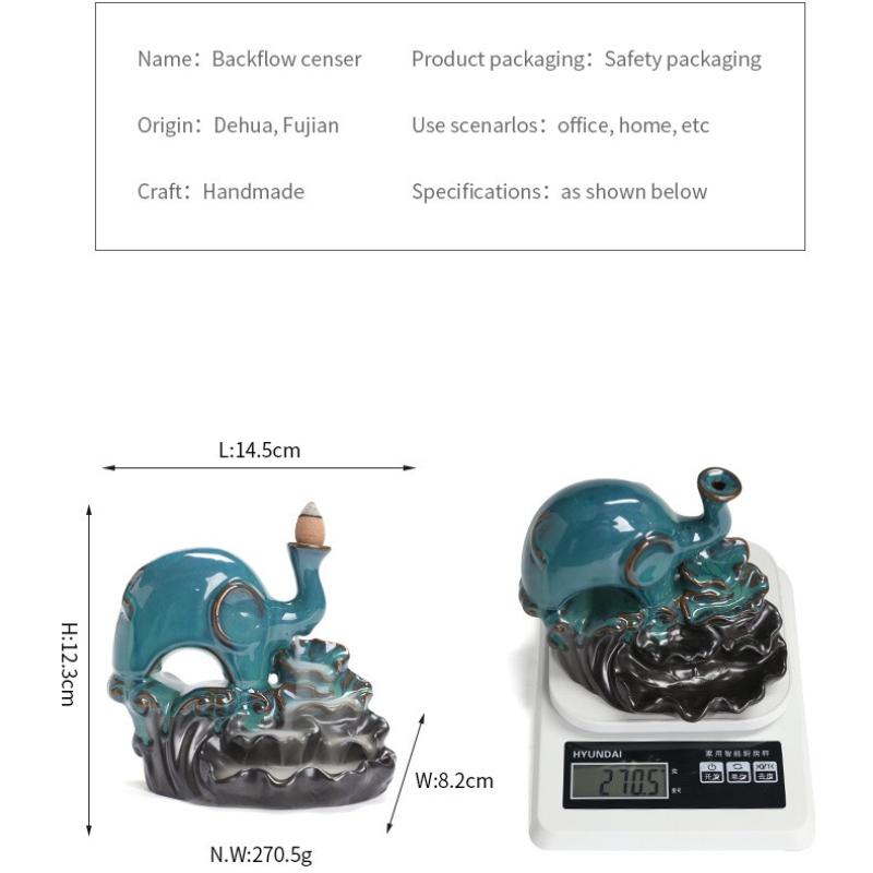 1pc Ceramic Handicrafts Lotus Elephant Backflow Incense Burner Incense Censer Home Ornament Tea Pet (Without Incense)