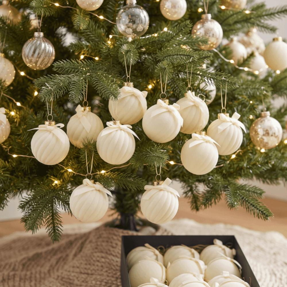 Assorted Colors Velvet Bow Baubles Striped Texture Charming Xmas Spheres Room Decor