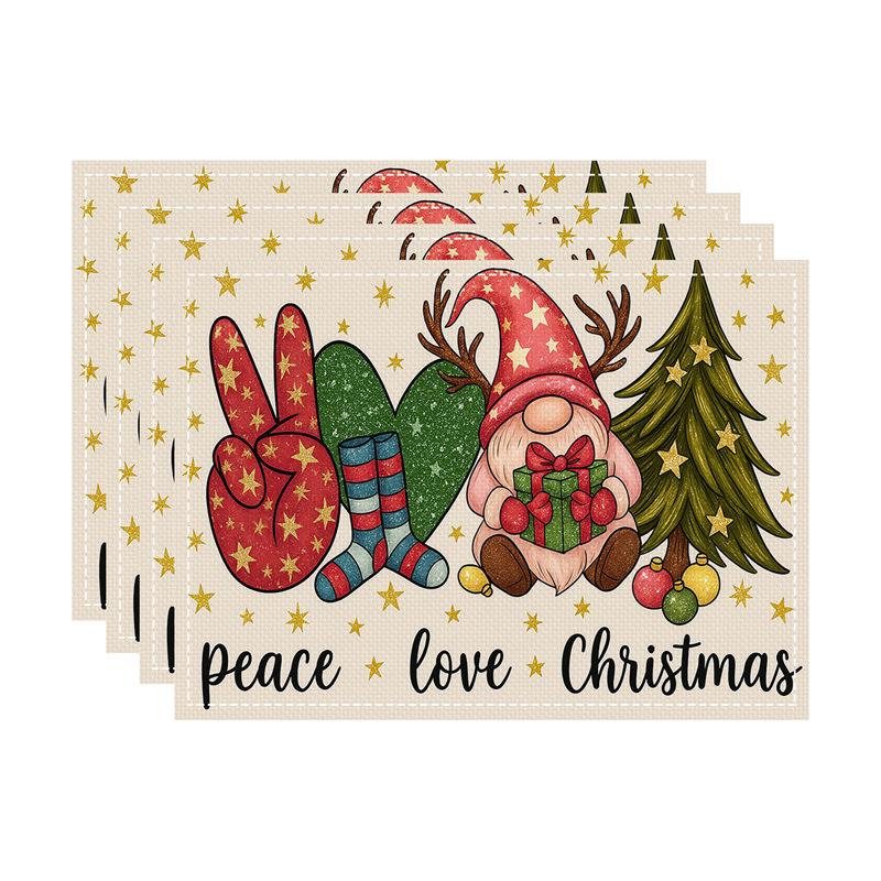 New Christmas Imitation Linen Texture Rectangular Placemat - Festive Table Mat Decoration