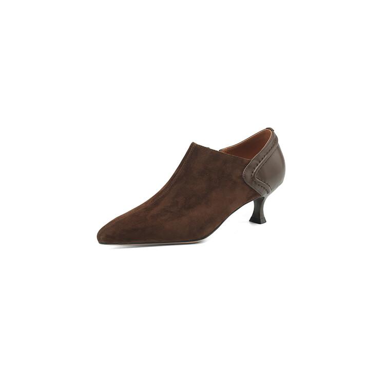 Fashion New Spring Sheep Suede Women Shoes French Retro Pointed Toe Women Pumps Side Zipper Loafers Shoes for Women Ladies Shoes