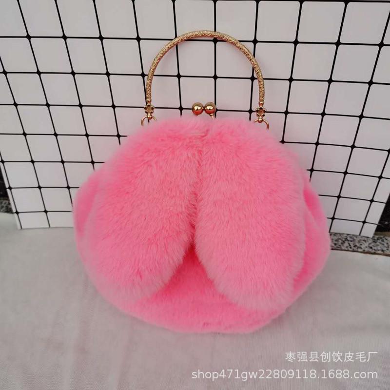 Plush rabbit bag female oblique cross Korean version cute portable fluffy bag autumn and winter new rabbit ear clip bag clip bag