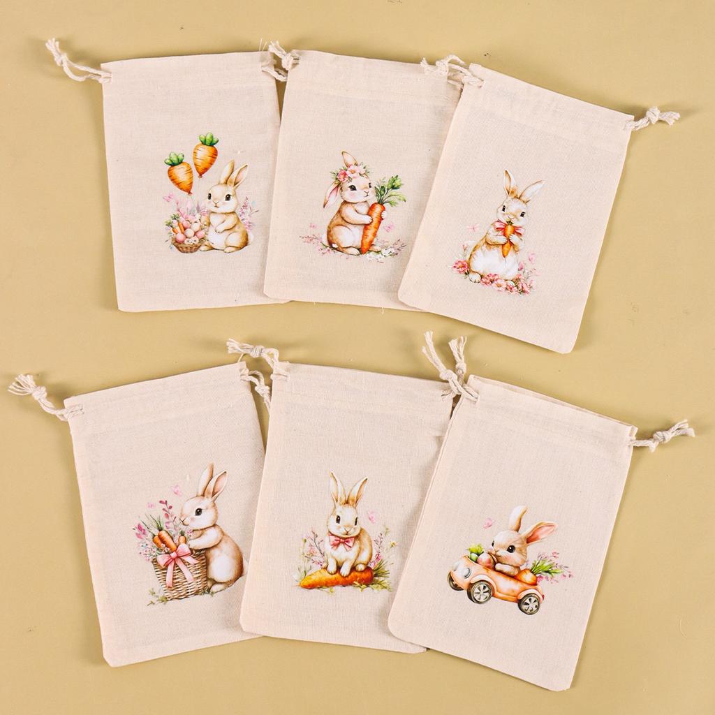 6Pcs Easter Linen Gift Bag Bunny Candy Cookie Packing Bag Spring Easter Party Favor Supplies Kids Candy Gifts Easter Decor 2026