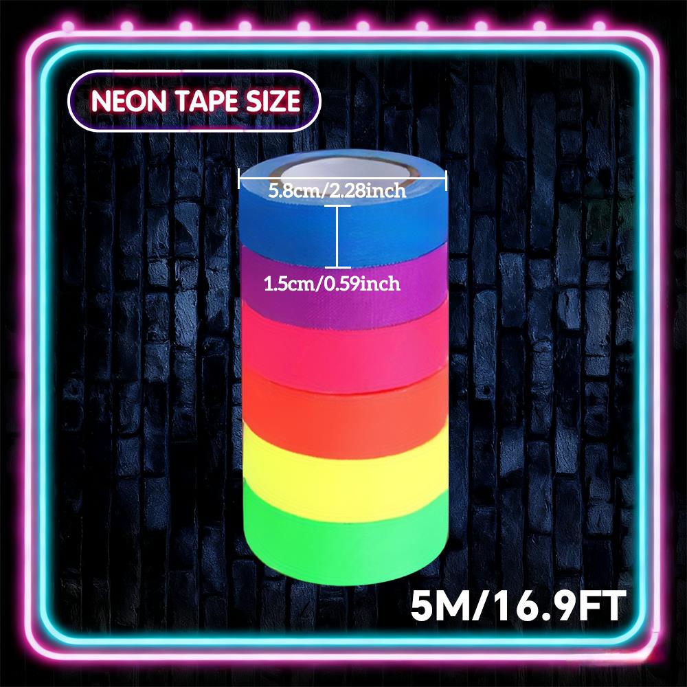 6 Colors Neon Gaffer Cloth Tape Set Fluorescent Rainbow UV Blacklight Tape for UV Parties And EventsPinstriping Tape 3