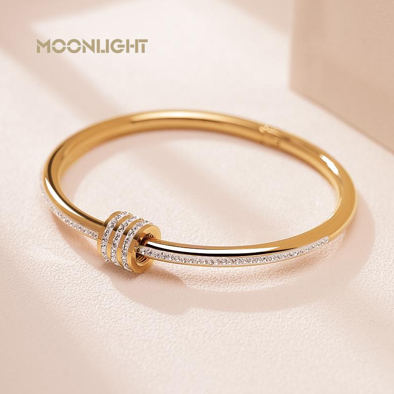 

MOONLIGHT Classic Stainless Steel Zircon Bangle For Women Circular Screw Bracelet Female Jewelry Gifts Fashion Accessories 56-58mm золотистий