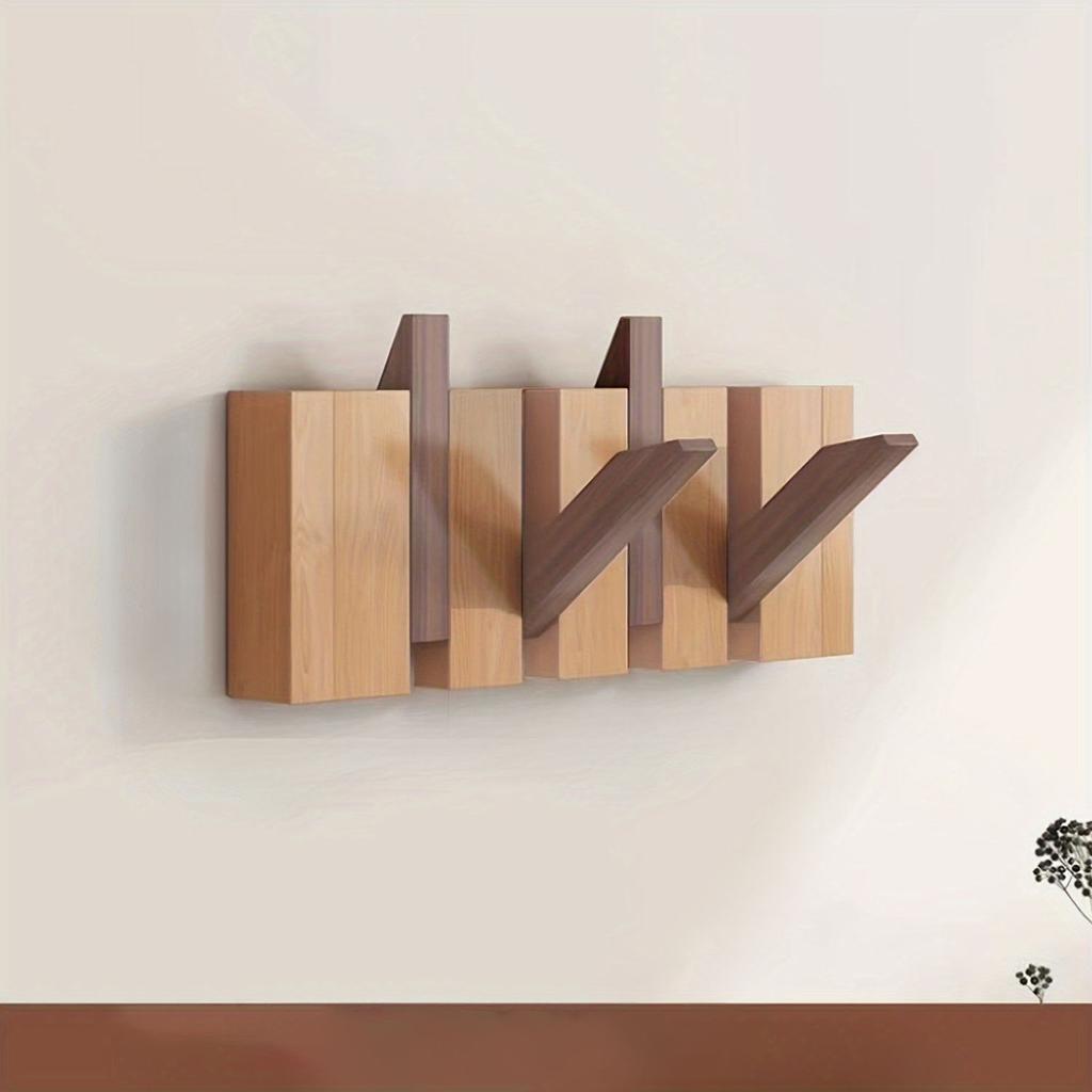 Walnut Wood Coat Rack Hook Wall-Mounted Hidden Decoration Hook Hanger Foldable Bedroom Closets Wooden Wall Shelf Home Decor