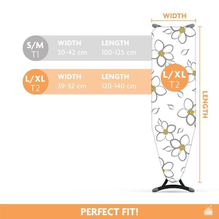 LaundrySpecialist® COMFORT Taille L-XL (T2) Housse De Repassage 100% Coton Avec Doublure En Molleton Épais - Fleurs