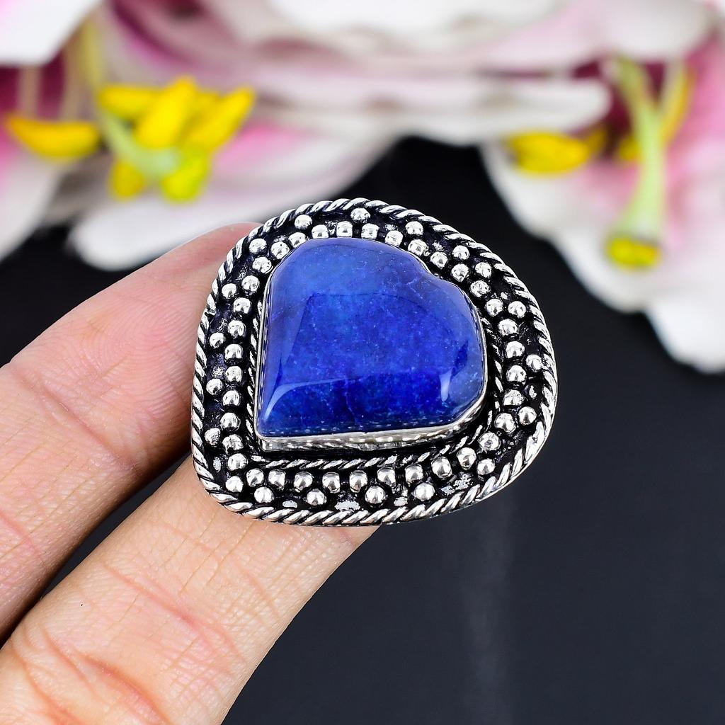 Pierre Précieuse Lapis Lazuli Fait Main Argent Sterling 925 Bijou Bague Taille 7 KG-1709