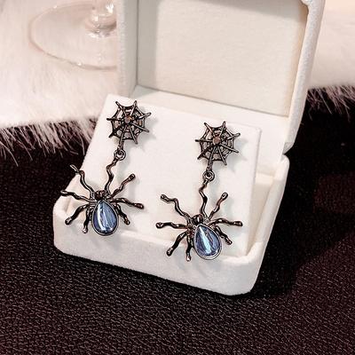 Gothic Vintage Black Spider Moonstone Stud Earrings Women Fashion Design Earring Party Zircon Gifts Halloween Zircon