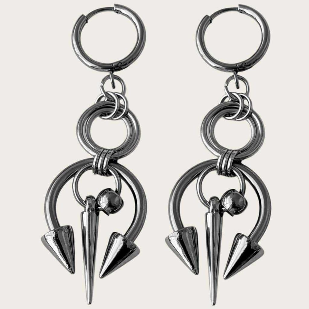 1pair Grunge Rock Stainless Steel Jewelry Chains Stitched Rivet Earrings for Women Fashion Goth Earrings Charms Punk Accessories