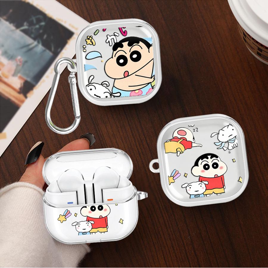 Case For Samsung Galaxy Buds 3 FE 3Pro 4Pro 4 Pro 2 2Pro Live Clear Earphone Cases Cover With Hook Cute Crayons Shinchan