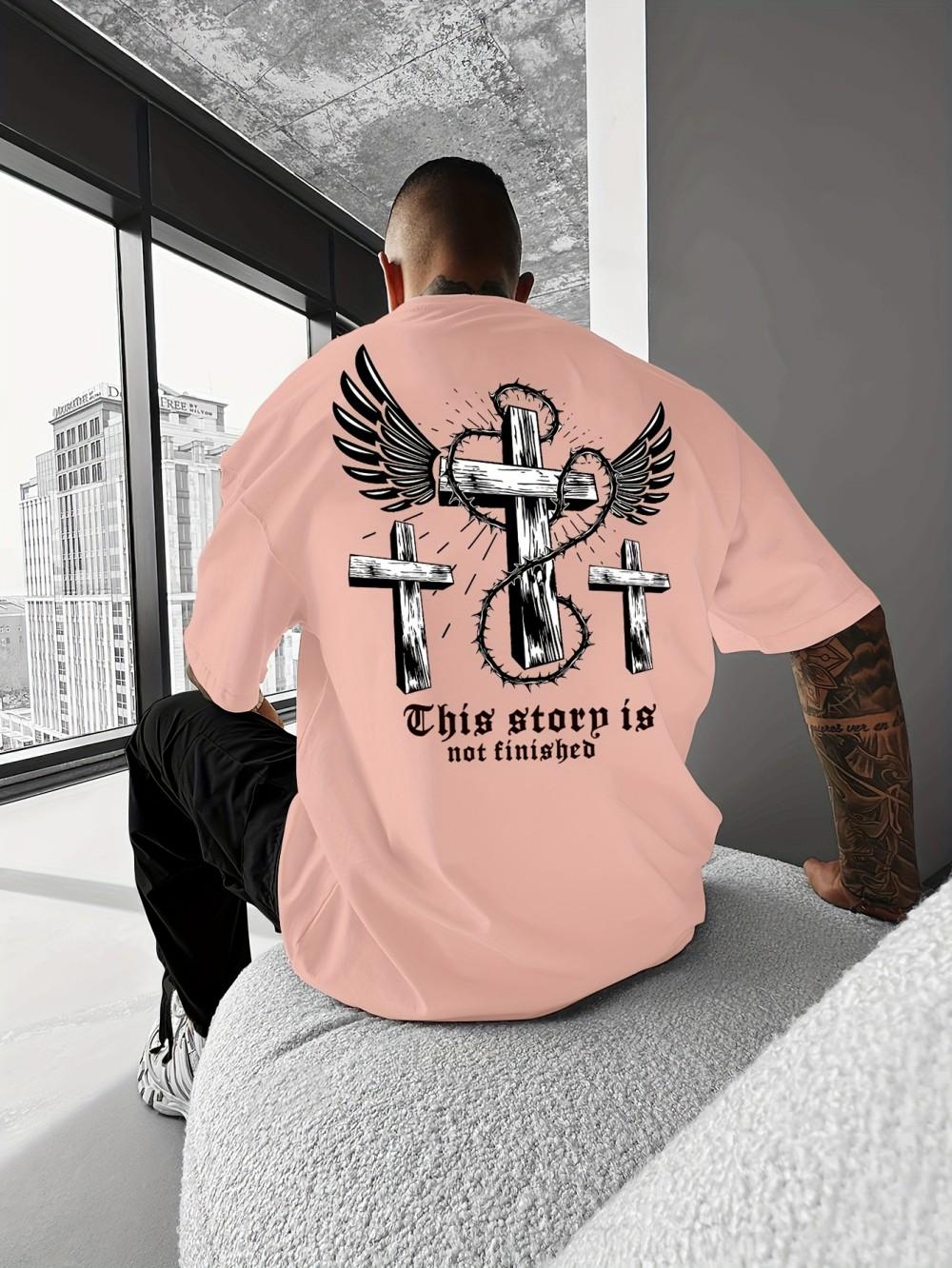 

New men s summer cross and wing print breathable and comfortable round neck T-shirt outdoor fashionable casual top 4XL