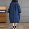 Women Casual Long Dress Turn-down Collar Solid Color Loose Female Denim Dresses